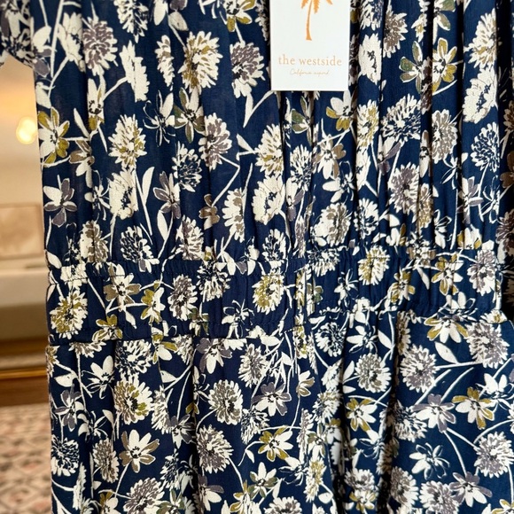 The Westside NWT Layla Navy Blue Floral Ruffle Smocked Prairie Mini Dress- Small - Picture 4 of 11
